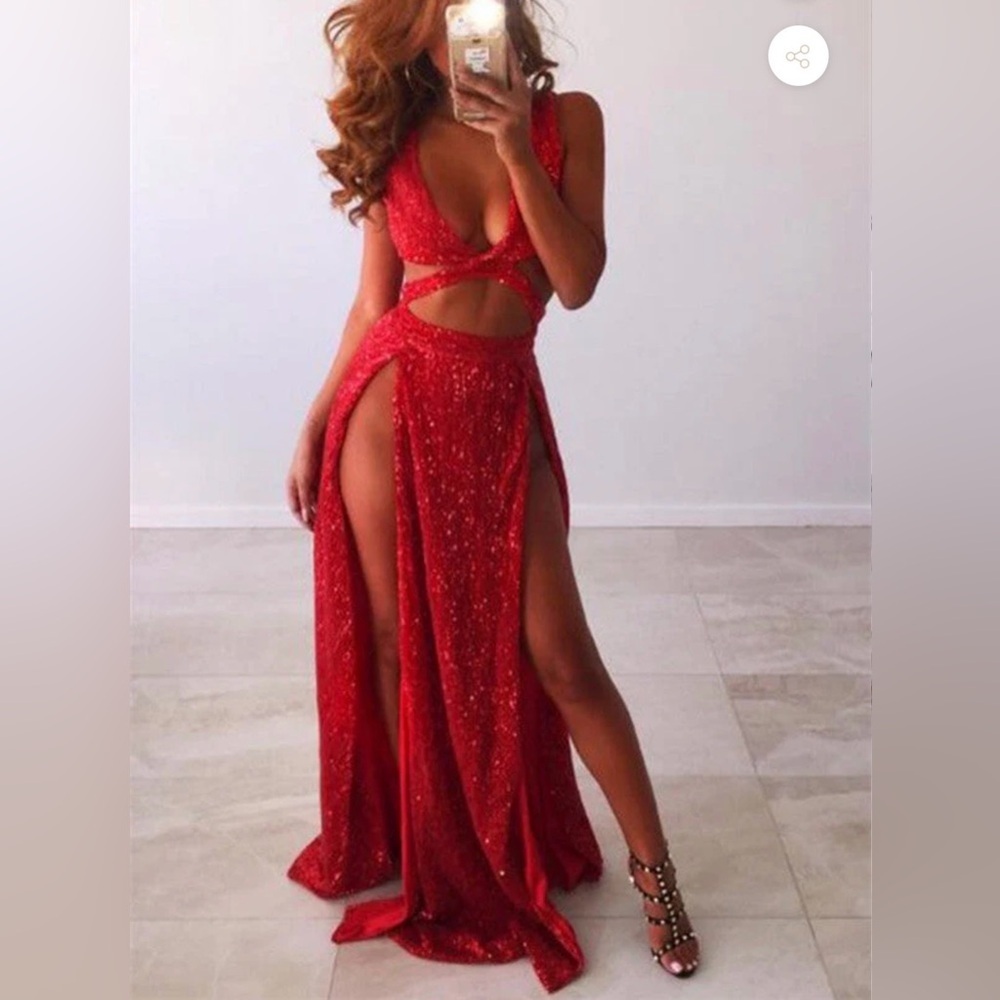 New Abyss by Abby Dazzling Red Backless Evening Gown size XS